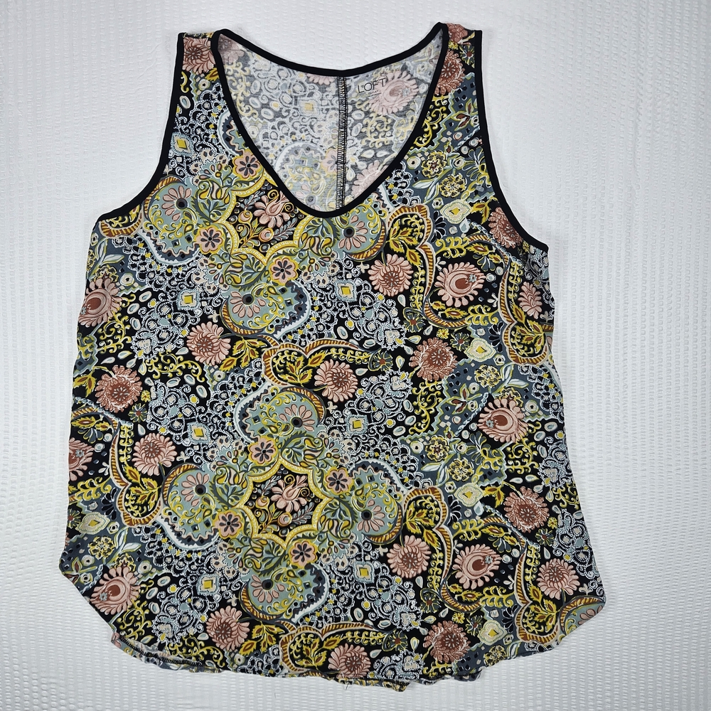 LOFT Floral Paisley Sleeveless Tank Top - Black Multi
